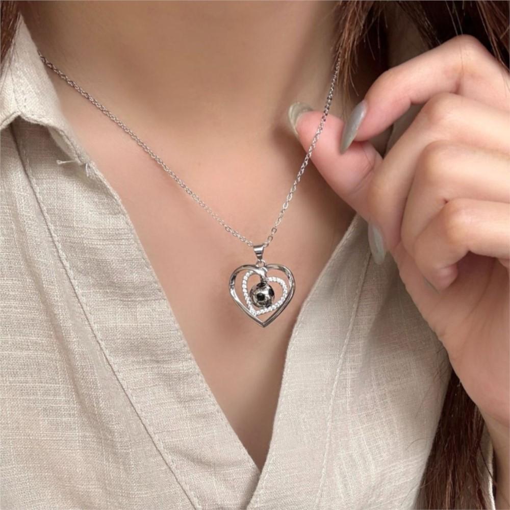 PANJBJ Collana Cuore d'Amore in Argento Sterling 925 con Zirconi per Donna Design Calcio Festival Tendenza Dolce Gioiello Regalo Dropshipping