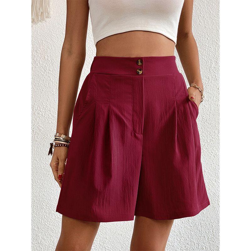 Pocket Solid Color High Waisted Shorts Pocket Pure Color High Waist Button Shorts