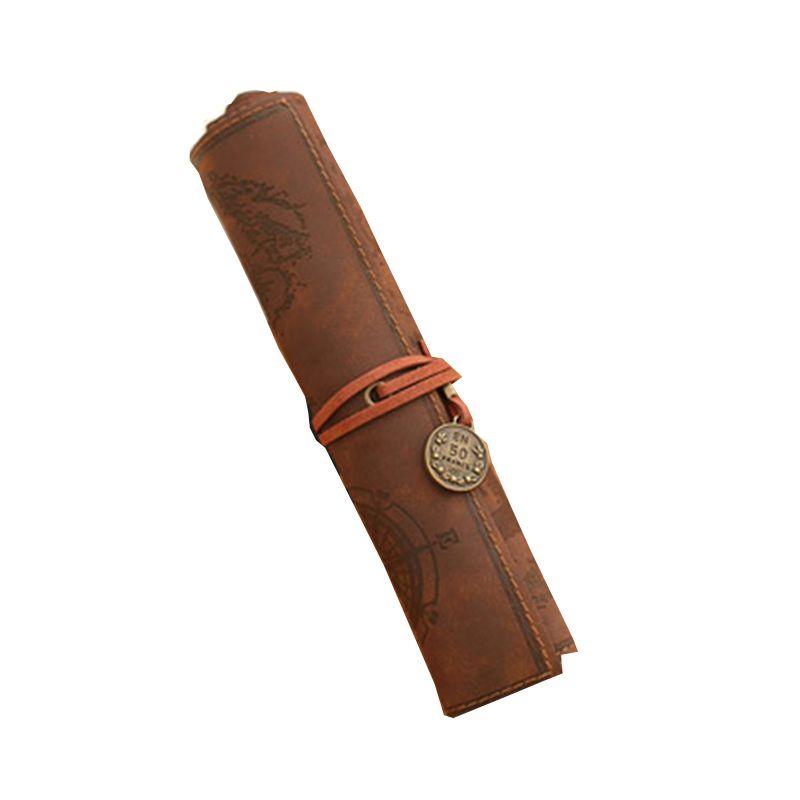 Map Roll Vintage Case Bag Purse Pouch Pen Pencil Case for School Leather Cosmetic Make Up PU Bag