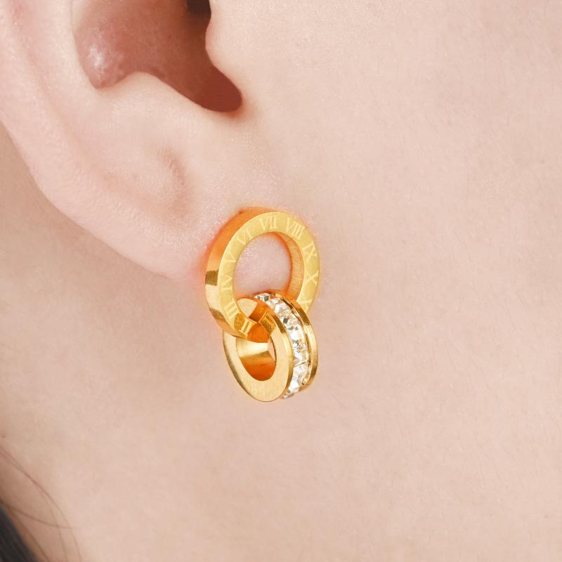 Damen Roségold Diamant Ohrstecker mit baumelndem Doppelring-Design