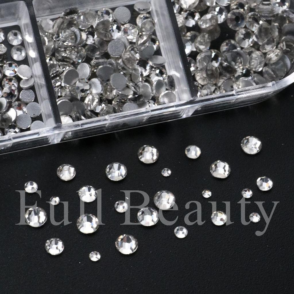 New manicure 12-grid jewelry size mixed flat-bottomed diamond round silver diamond jewelry