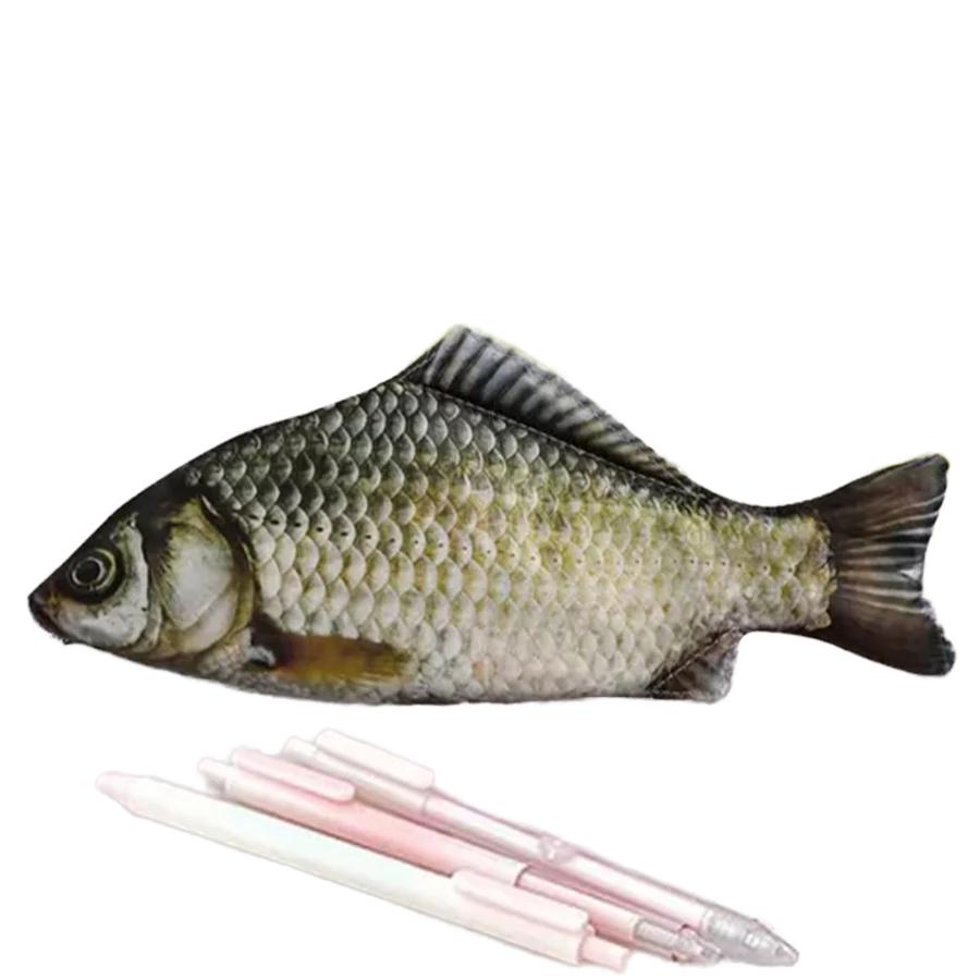 Creative Realistic Crucian Carp Pencil Case, Funny Fish Shaped Stationery Pouch for Students
