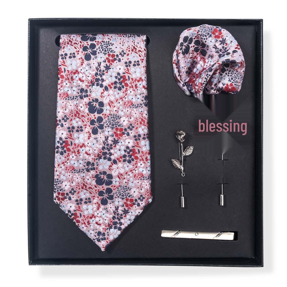 Paisley-Blumen-Krawatten-Geschenkset: Enthält Krawatte, Einstecktuch, Manschettenknöpfe, Ansteckblume und Krawattennadel in einer sechsteiligen Schachtel