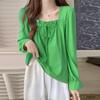 VONDA Women Square Collar Long Sleeve Lace-up Solid Elegant Blouses Tops