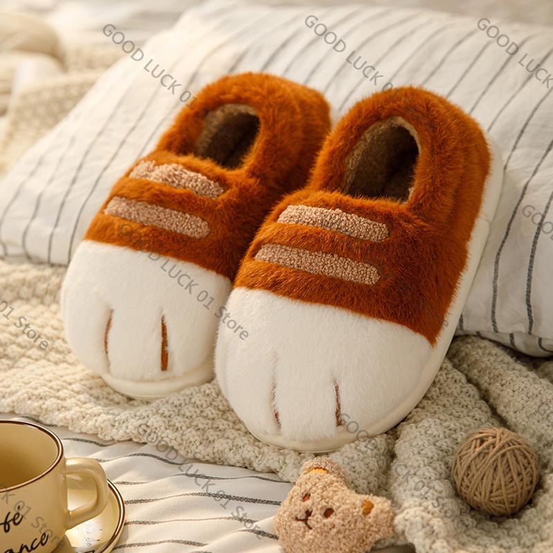 Fashion Cute 3D Cat Paw Plush Slippers Lovely Kitty Claw Home Winter Shoes Non-slip Fluffy House Footwear for Women Men Outdoor Indoor