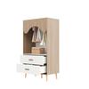 Children's Wardrobe, Wardrobe with Clothes Rail, with Drawers, Open Wardrobe, Solid Wood Handles, Made of Chipboard, White+natural Wood, 80×46×141,5cm