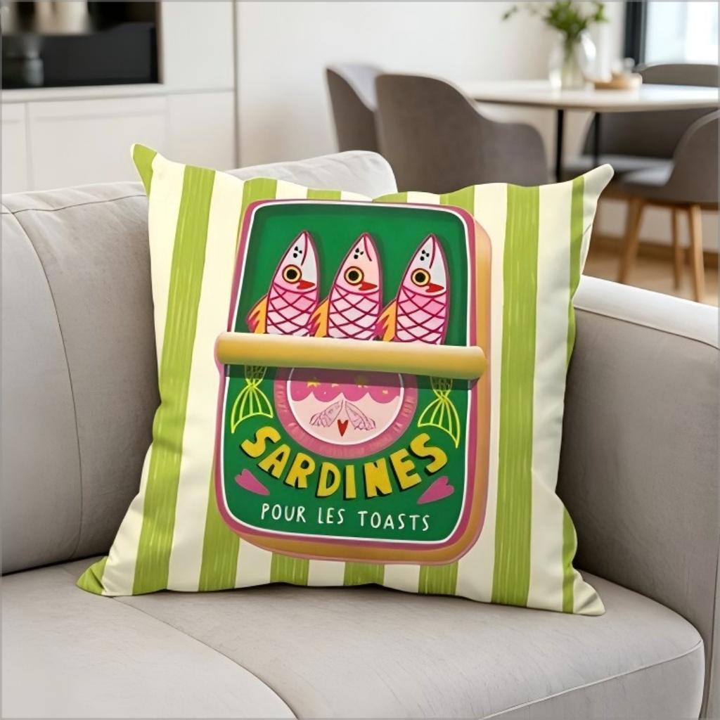 Bohemian Sardine Print Pillow Cover Retro Fish Can Cushion Case Home Decorative Throw Pillow Cover For Sofa Bedroom Home