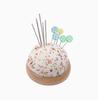 Wooden Pin Cushion for Needles and Pins, Fabric Cross Sewing Accessory for Home Mending and Embroidery