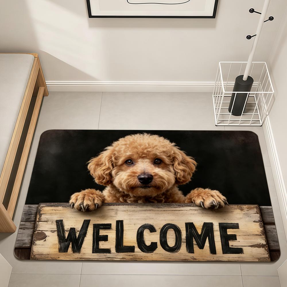 Welcome Art Cute Fun Cartoon Dog Home Bedside Rug Kitchen Bath Floor Mat Hallway Balcony Carpet Entrance Doormat Hogar Decor