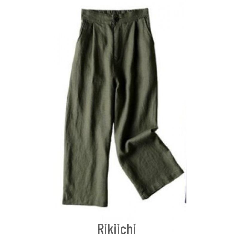 2024 Spring/Summer Women's Cotton Linen Wide-Leg Casual Nine-Point Trousers