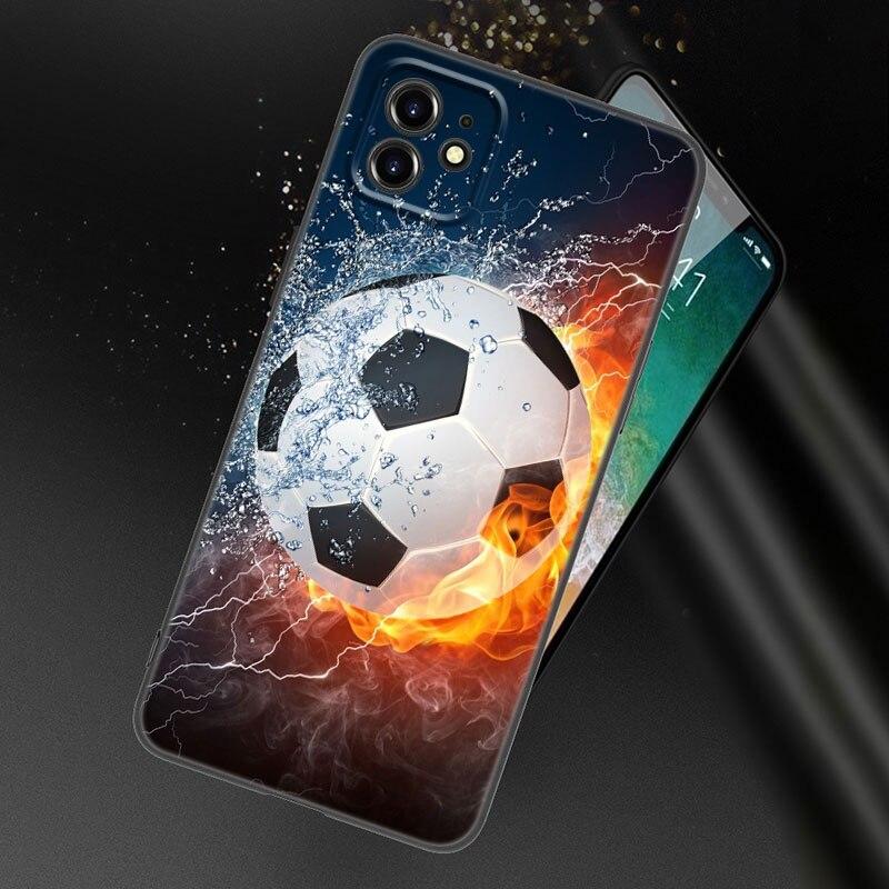 Apple iPhone 13 12 Mini 11 Pro XS Max XR X 8 7 6S 6 Plus SE 2022 2020 5S 5 uchun Olov Futbol To'pi Futbol To'pi Telefon G'ilofi Qora Qopqoq