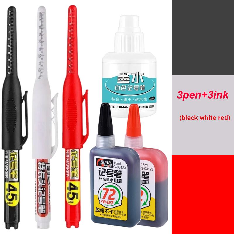 45mm Tip Waterproof Long Head Marker Pen set Quick-Dry Ink for Woodworking Construction Deep Hole Non-Toxic Black Red Blue White