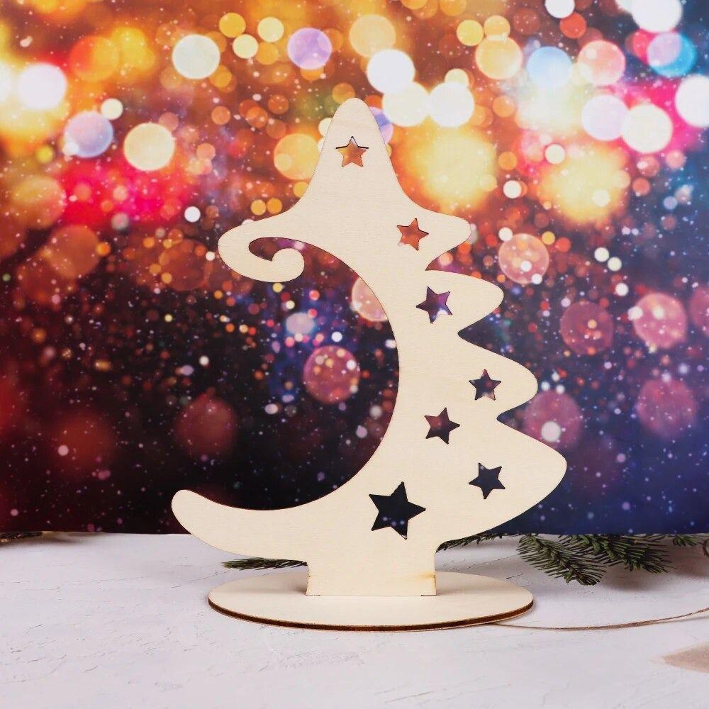 Handmade Xmas Tree Star Slices Elliptical Base Wood Slices Christmas Tree Crafts  Holiday