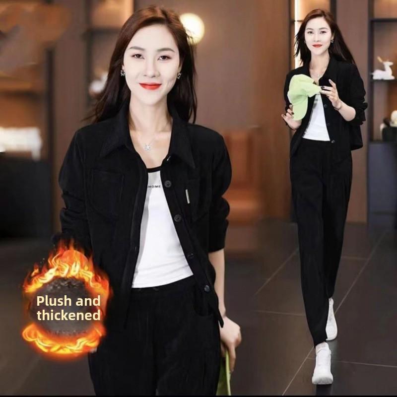 Maillard Women's Retro Corduroy Velvet Suit: Long-Sleeve Jacket with Two-Piece Set for Autumn/Winter 2023