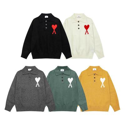 2025 Autumn/Winter Unisex Loose Heart Embroidery Knit Pullover Sweater Long Sleeve Top