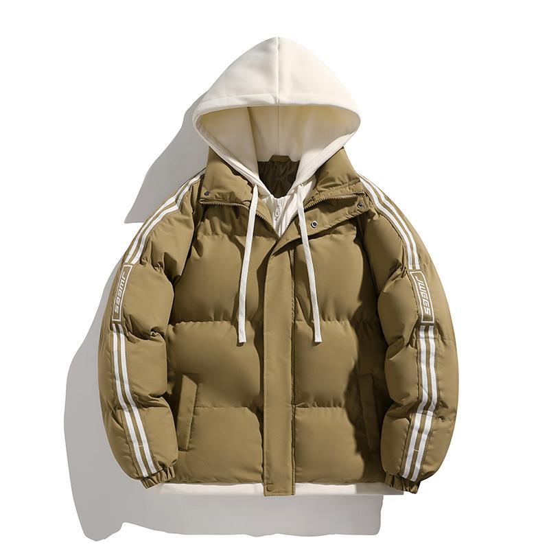 Fake Two-piece Cotton Jacket for Men Thickened Cotton Jacket for Winter Couples Coat Hong Kong Style Loose Hooded Bread Jacket
