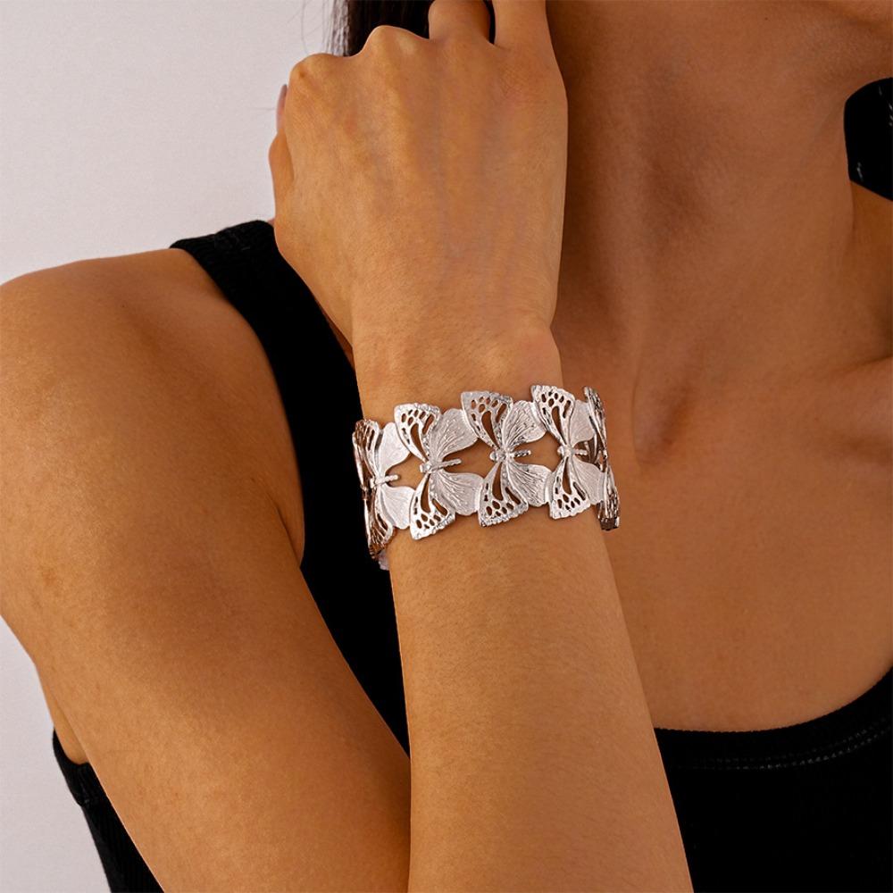 Schmetterling Weit Offener Armreif Metall Übertriebenes Armband Temperament Manschettenarmreifen Frauen