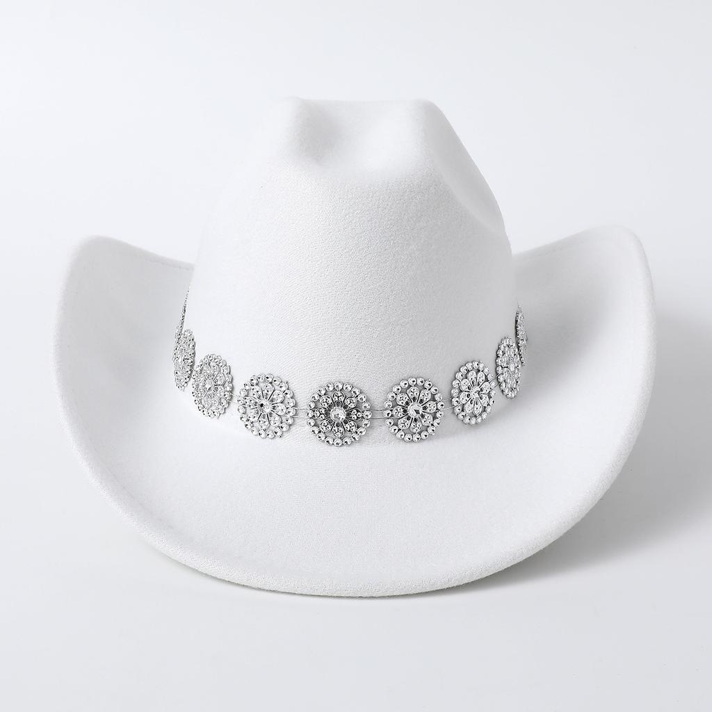 European, American and Western Cowboy Top Hat Rhinestone Chain Accessories Men's and Women's Casual Top Hat Party Jazz Hat