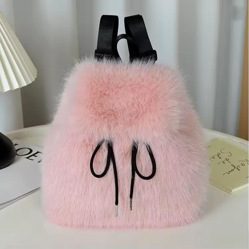 New Faux Fox Fur Backpack 2025 Womens Drawstring Flap with Magnetic Closure Large Capacity School Bookbag Casual Use
