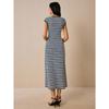 Women's Long Dress, Fashionable Casual, Color Blocked, Striped Dress, Waist Cinched, Round Neck, Short Sleeved, Long