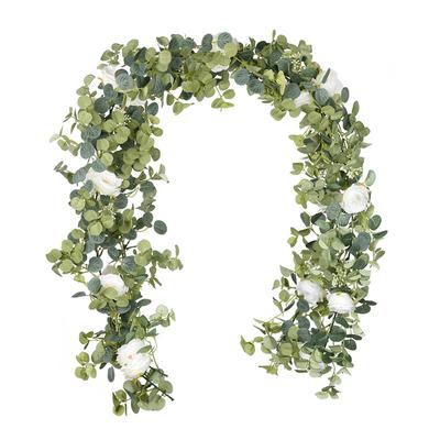 1,8M umělý eukalyptus s girlandou z kamélie Závěsný ratan Domácí zahrada Svatební dekorace na zeď