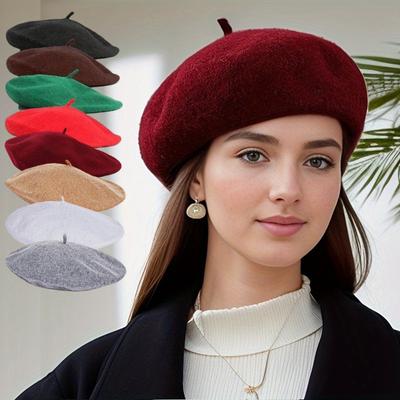Beret retro, czerwony wełniany beret, oddychająca czapka malarska, ciepła czapka retro, odpowiednia na wiosnę i jesień.