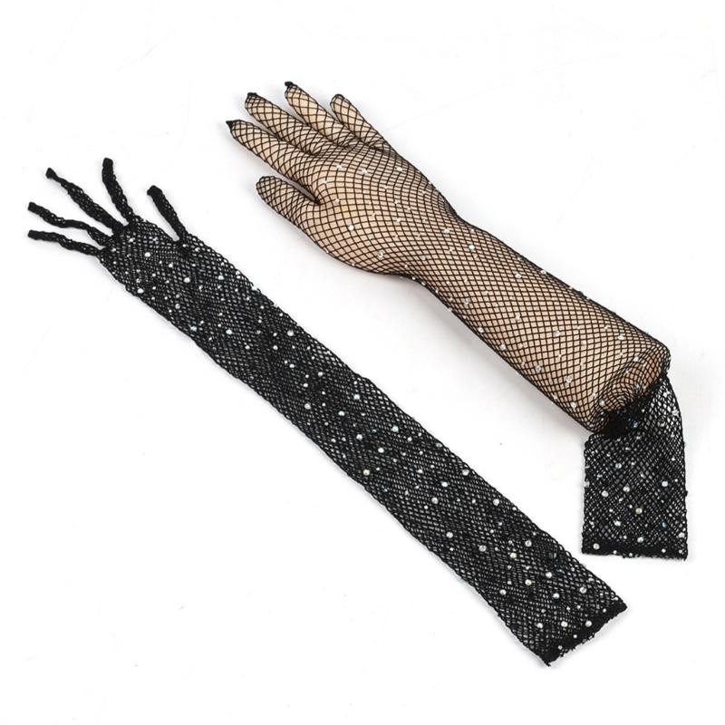 Luvas de Malha de Cristal Flapper Luvas Longas Anos 1920 para Acessórios de Fantasia de Concerto