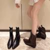 Schwarze Martin-Stiefel Damen neue spitze Innenhöhe Reißverschluss schlanke kurze Stiefel Damenstiefel V-Ausschnitt kurze Chelsea-Stiefel