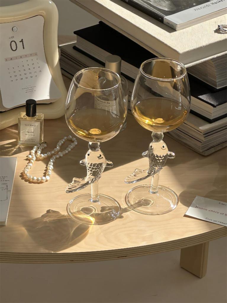 Fish Handle Glass Wine Goblet Glass Cup Champagne Coupes Water Tumbler 300ml
