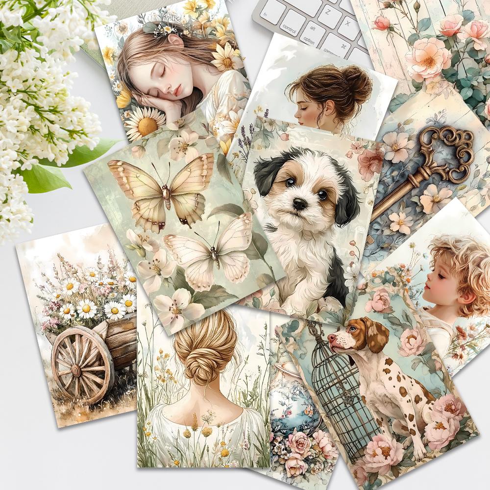 32 Stück, Vintage Heilende Blumenpostkarten, Raumdekor-Aufkleber, Broschürenmaterialien, Andenken, Sammlerstücke und zum Versenden