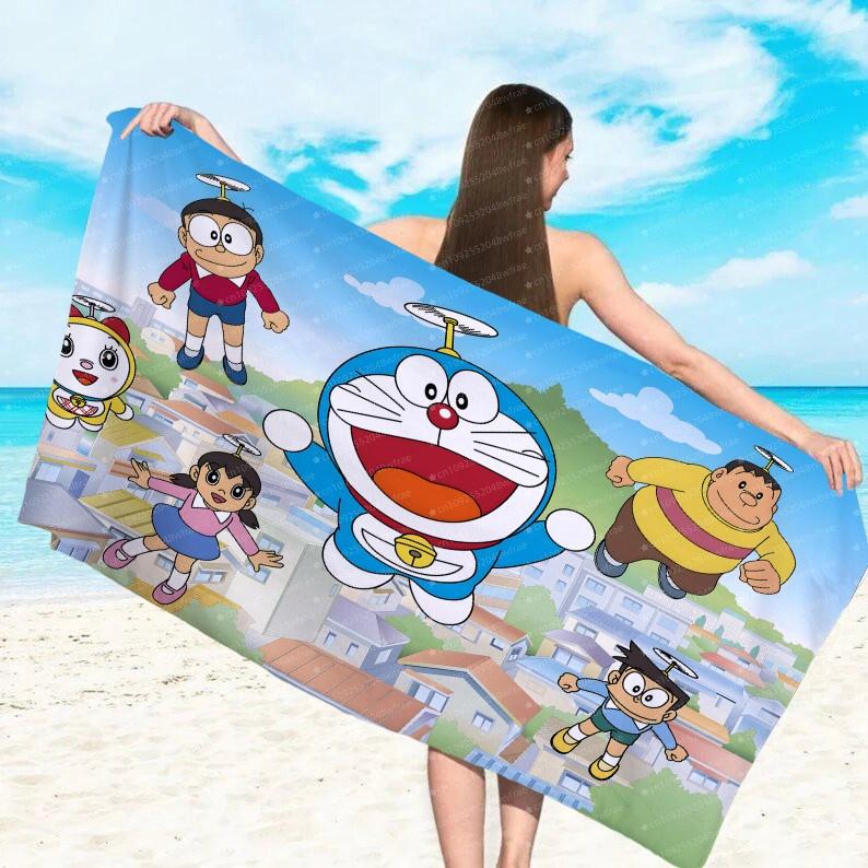 Doraemon Machine Cat Printed Beach Towel Microfiber Towel For Children/Adults Quick Drying Water Absorbing Swimming Pool Towel