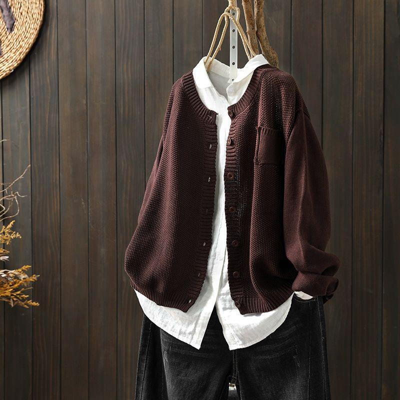 Spring and Autumn Knitted Cardigan Jacket Women's Retro Literary Loose Casual All-match Long-sleeved Sweater