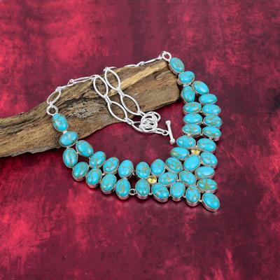 Collar de piedras preciosas turquesas y cobre azul hecho a mano, collar de plata esterlina maciza 925, joyería antigua, para regalo de compromiso