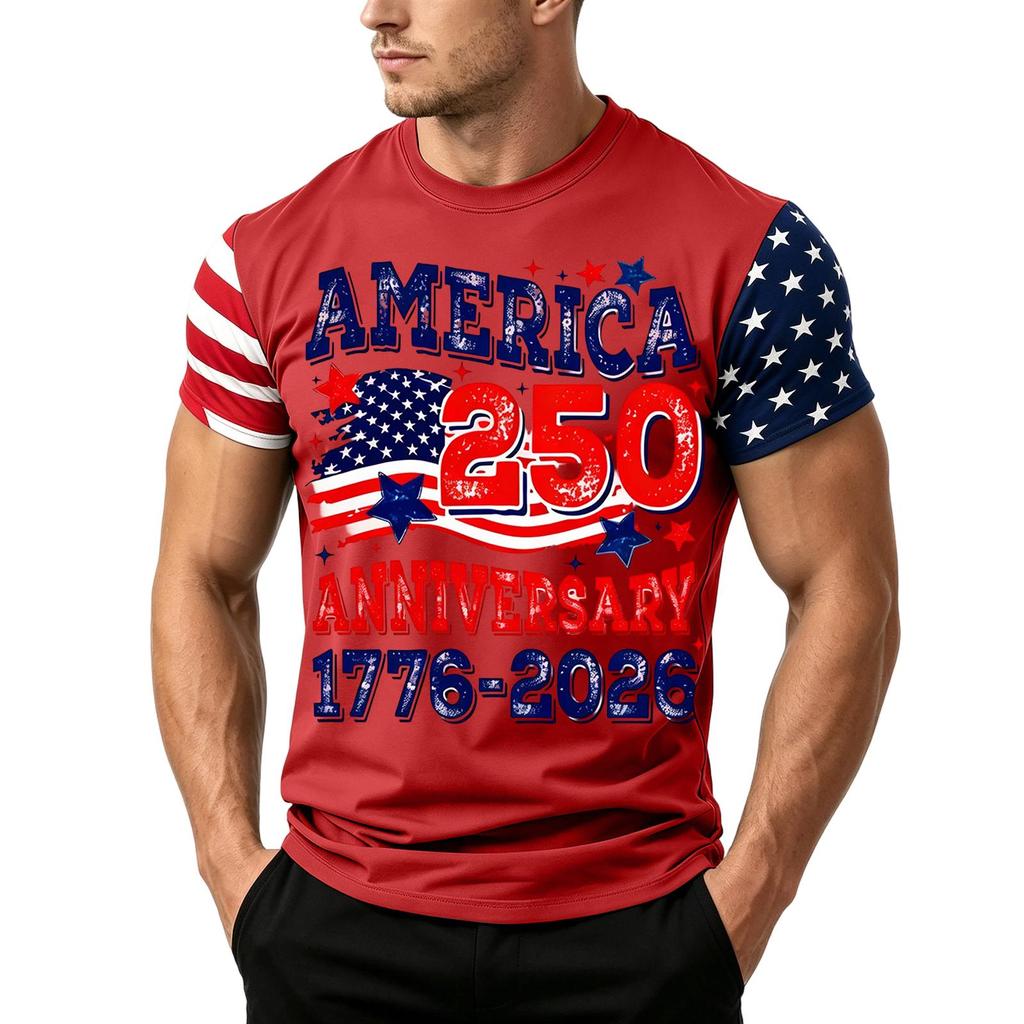 Men's Independence Day Flag Print Short Sleeve T-Shirt, Loose Casual Daily Summer Tops