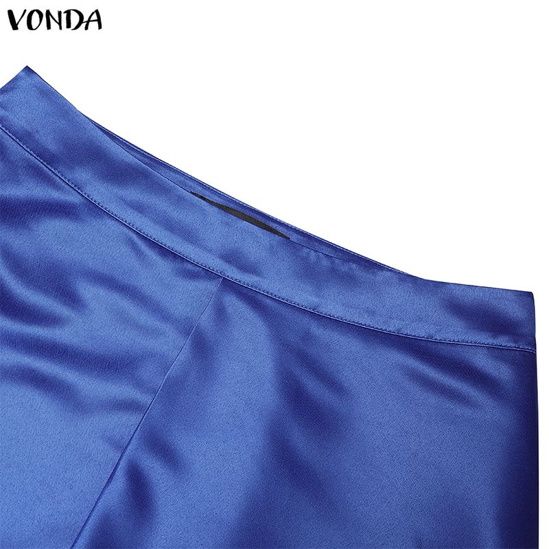 VONDA Elegant Women Side Zip-up Waist Layers Ruffled Irregular Casual Party Satin Skirts Dress