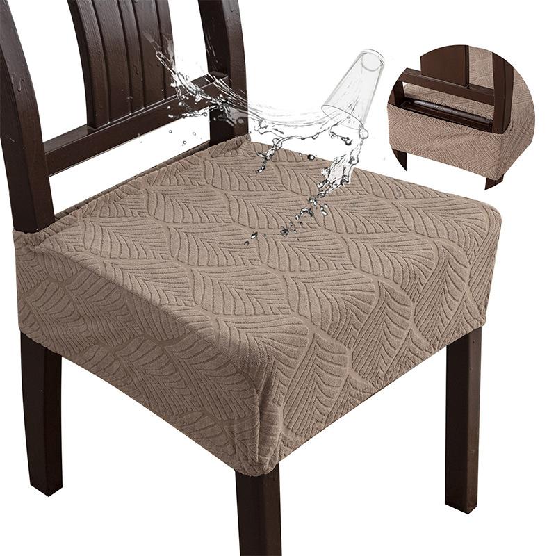 

Waterproof Seat Cover Leaf Pattern Dining Chair Cover Solid Color Jacquard Removable Armless Chair Seat Protector Restaurant 1pc