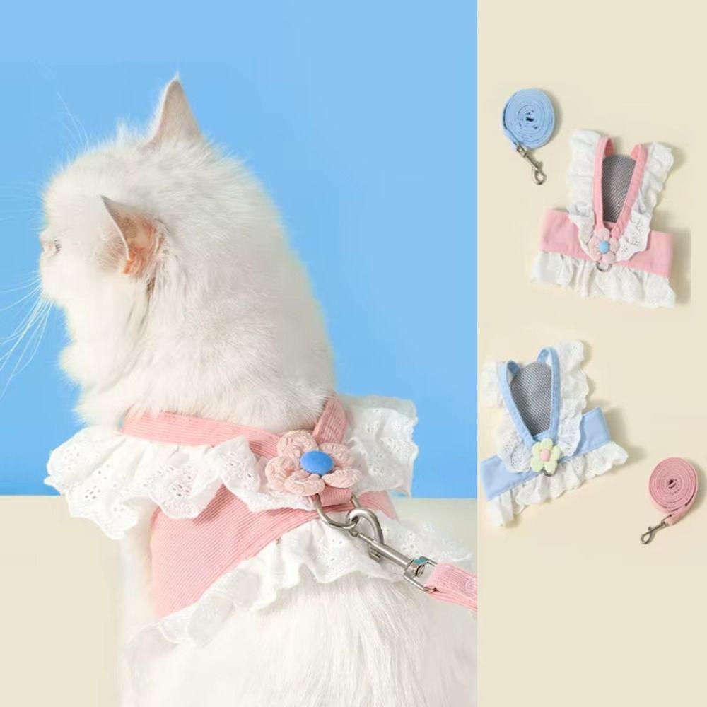 Breathable Vest Type Chest Strap No Pulling Cat Harness Leash Cat Traction Rope Small Dogs Cats