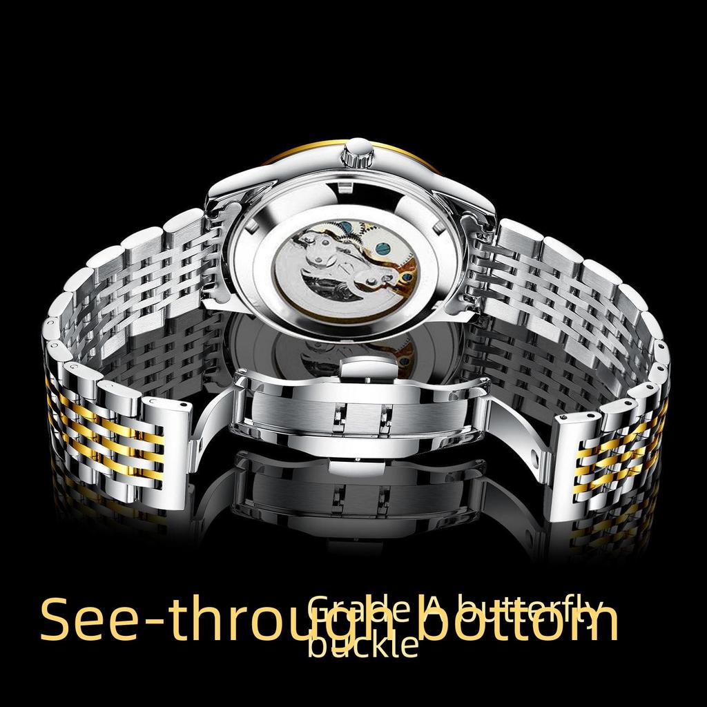 Aili Feida Men's Luminous Quartz Watch with Transparent Back and Hollow Design – Hot Selling On Douyin.