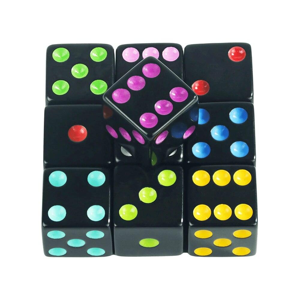 Black 16mm Acrylic Pips Dice Cubes - D6 Dice for Board Games, Fun and Teaching - 10Pcs