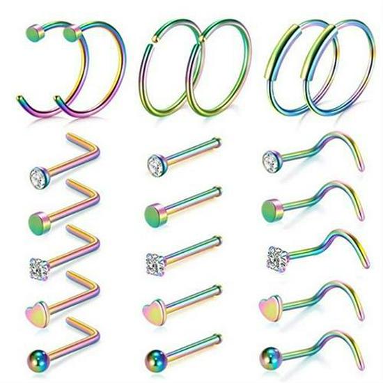 21-Piece Stainless Steel Nose & Lip Piercing Jewelry Set