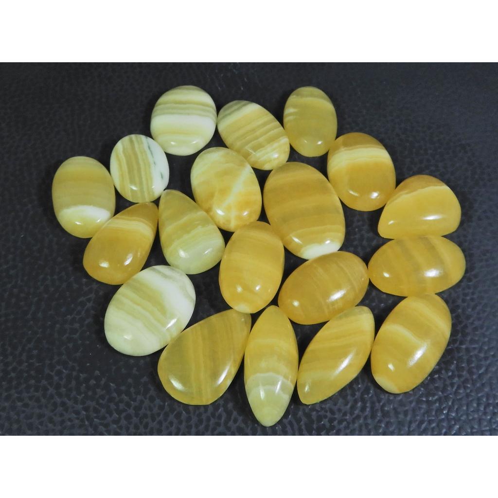 322Cts. Natural Yellow Lace Agate Mix Cabochon Loose Gemstone 19Pcs Lot C-227