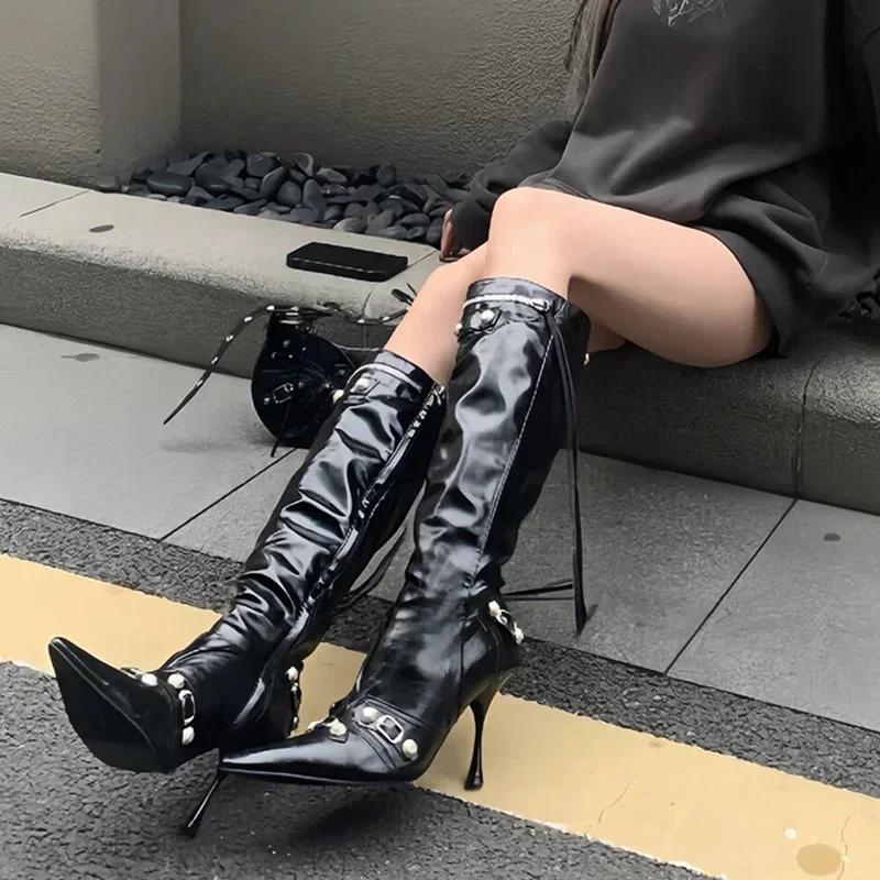 Fashion New Women Knight High Boots Fashion Tassels Side Zippers Ladies Elegant Pointed Toe Long Booties Women's Footwear