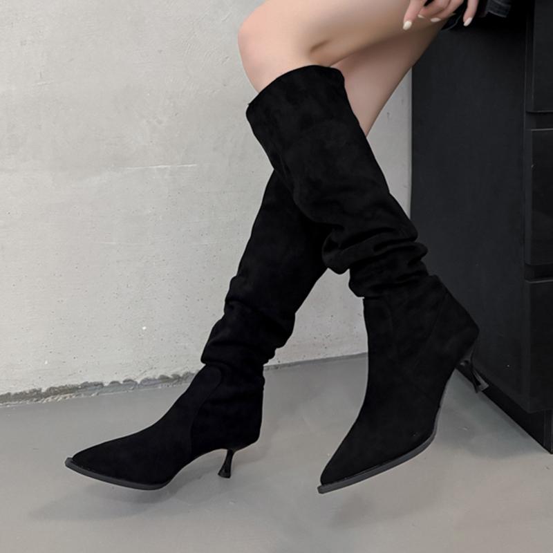 

Модные длинные сапоги для женщин, на высоком каблуке, модная обувь, с острым носком, дизайнерские, до колена, женские зимние сапоги 2025, новые челси, botas mujer 40