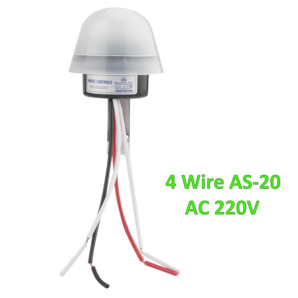 AS-20 Automatic On Off Photocell Street Light Switch AC/DC 12V 10A Photo Control Photoswitch Sensor Switch 4 Wire Adjustable