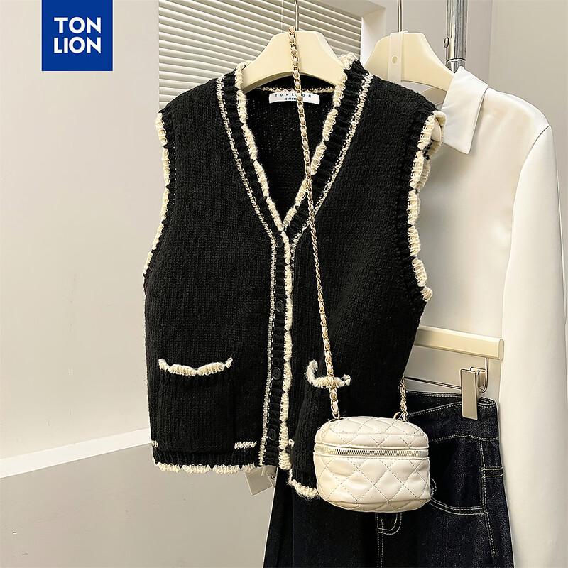 TonLion Women's Little Fragrance Contrast Edge Cardigan Vest