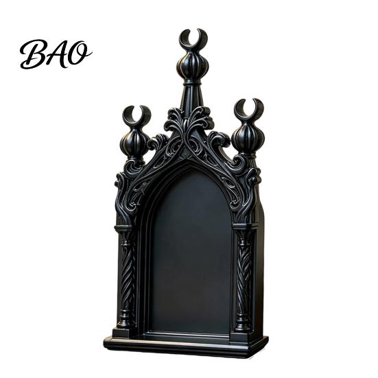 Gothic Bedroom Decor Wall Shelf, Vintage Floating Shelf for And Living Room, Matte Black Pointed Arch Decorative Wall-Mounted Display Rack with