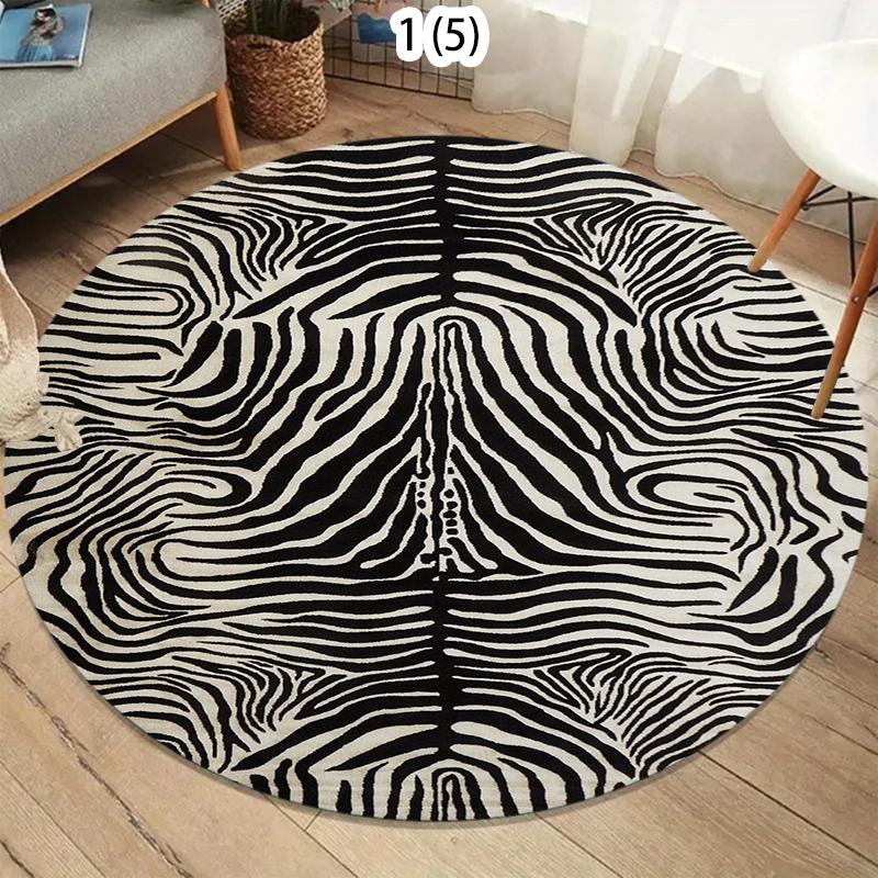 

Round Rug with Bold Zebra Print Animal Pattern in Black and White for Modern Safari Style Living Room Bedroom and Home Decor 80cm x 80cm