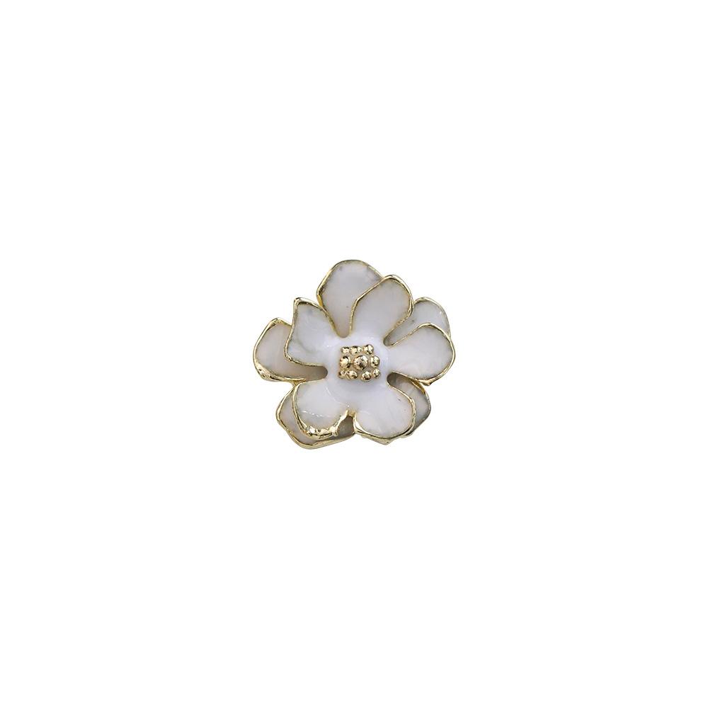 Double Layer Alloy Flower Nail Decoration With White Three-dimensional Filigree Gold Border Five Petal Light Luxury Versatile
