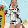 Girls High Neck Long Sleeve Front Zip Geometric Printed One Piece Swimsuit