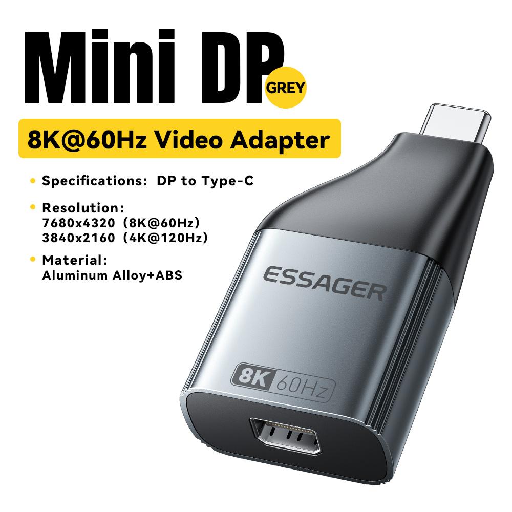 Essager USB Typ-C zu HDMI DP VGA Mini DP Adapter 8K@60Hz 4K@120Hz HD Videoübertragungskonverter für MacBook PC Laptop Telefon